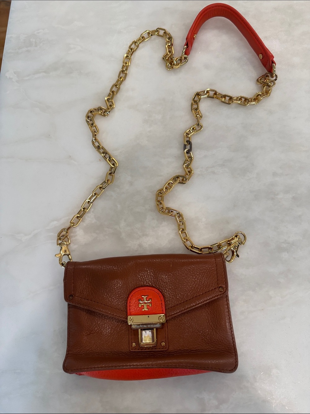 Tory Burch Two-Tone Leather Chain Crossbody / Clutch